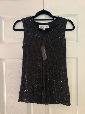 Sara Campbell Black Sequin Sleeveless Top